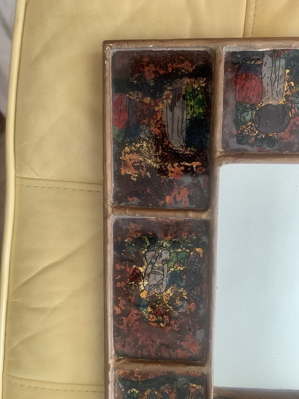 VTG Peruvian Folk Art Reverse Painted Figures 8 Panel Frame